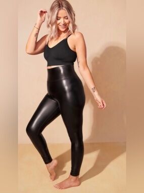 Knix Birds Papaya Vegan Leather High Rise Leggings Black Patent Size L